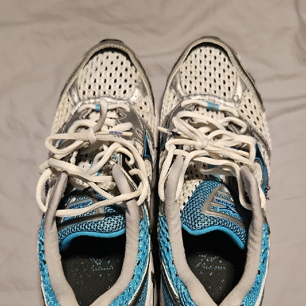 White and Blue Athletic Sneakers